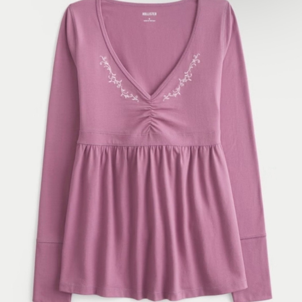 NWT Hollister Women's Long Sleeve V-Neck Peplum Top - Dusty Rose